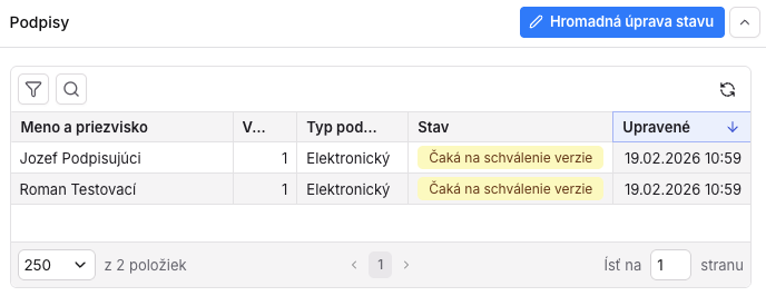 Zoznam podpisov dokumentu