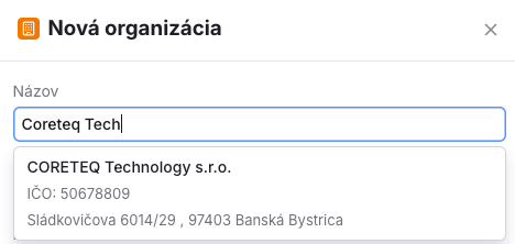Vyhľadanie organizácie