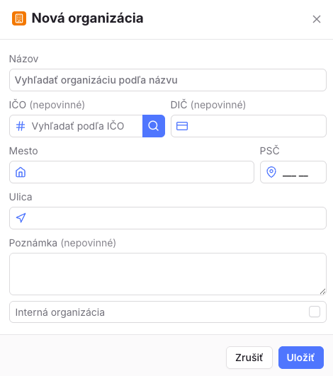 Vytvorenie organizácie
