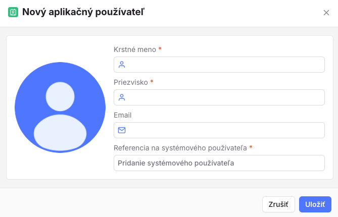 Vytvorenie používateľa