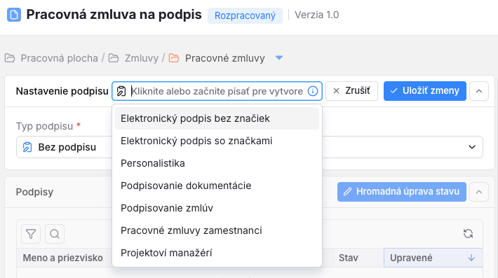 Výber profilu dokumentu