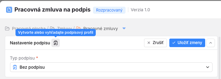 Vytvorenie profilu dokumentu